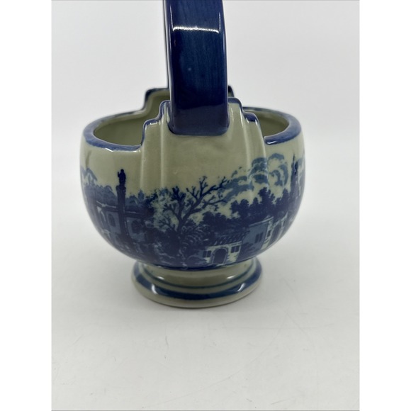 Antique‎ Victoria Ware Blue Ironstone Bowl Handle Basket 7" Tall - Picture 4 of 12